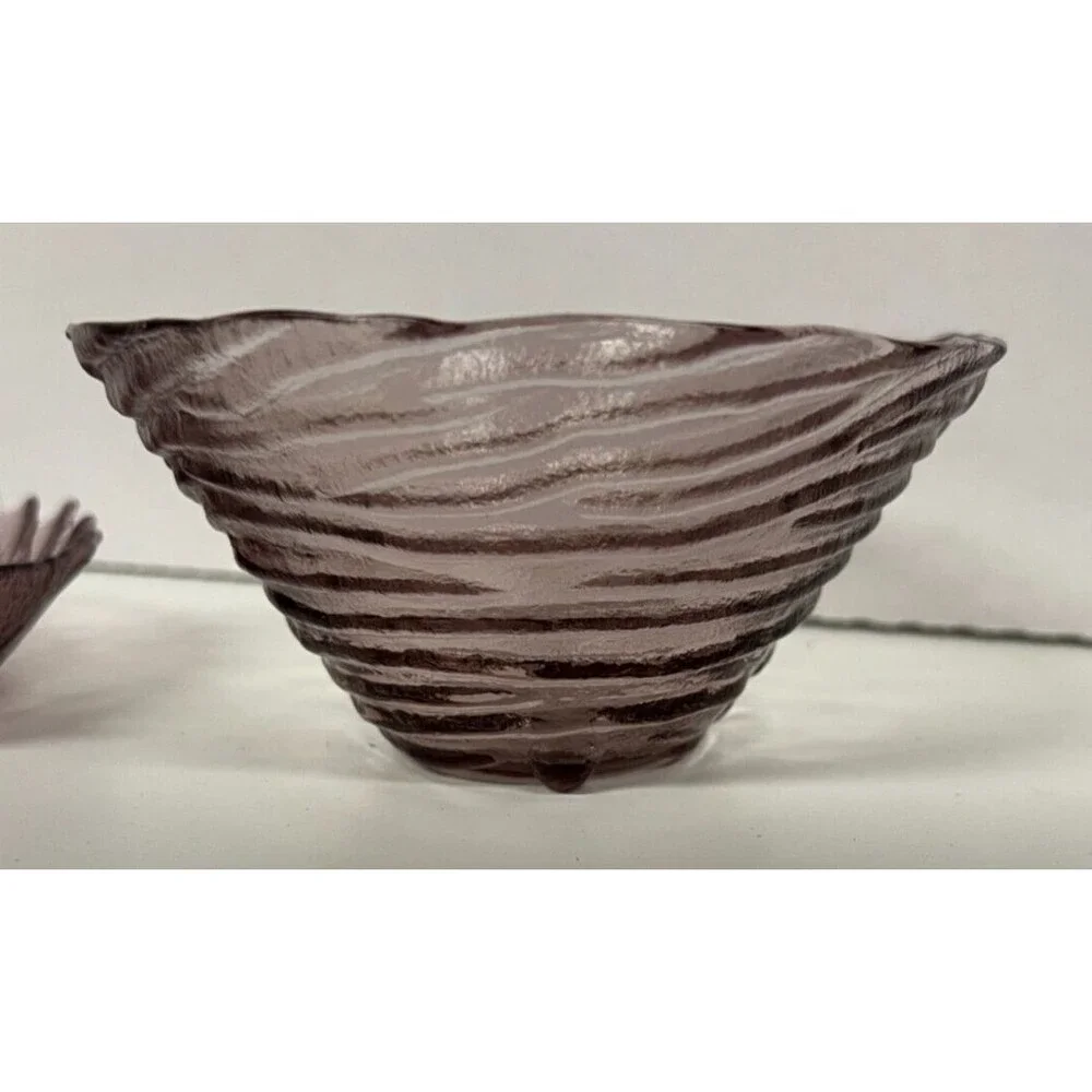 3 Vintage Amethyst bowls purple glass tornado leaf candy dessert
